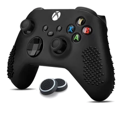 Kit Capa de Silicone Xbox Series S/X Preta + Par Grip Preto c/ Branco