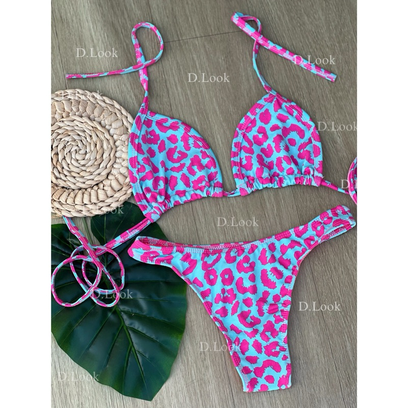 Conjunto de biquíni Asa delta Fio deltal forrado  bojoSlim e plus size animal print cintura com corte disfarça barriga,