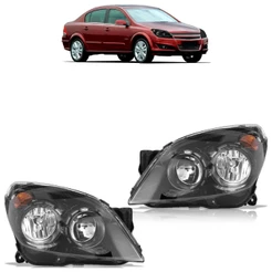 Par Farol Dianteiro Vectra GT 2009 2010 2011 Máscara Negra Lente Lisa Acrilico
