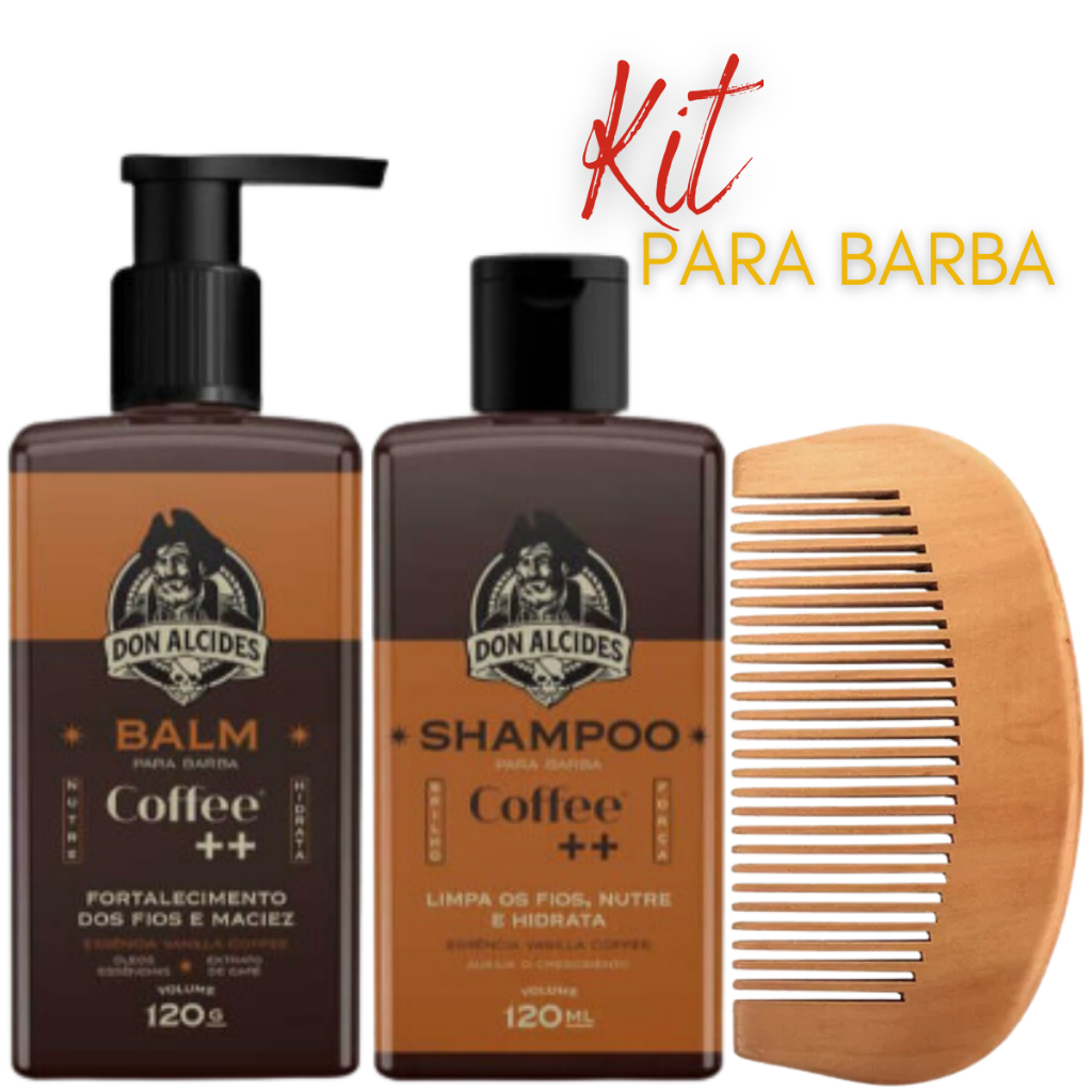 Kit Balm e Shampoo para Barba Don Alcides Coffee + Pente