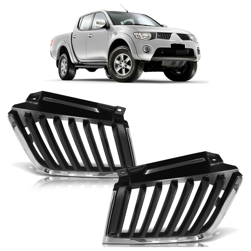 Grade Dianteira L200 Triton 2007 2008 2009 2010 2011 2012 Preto Com Friso Cromado