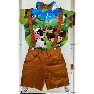 Conjunto Menino Luxo Infantil Temático Fazendinha + Bermuda Caramelo