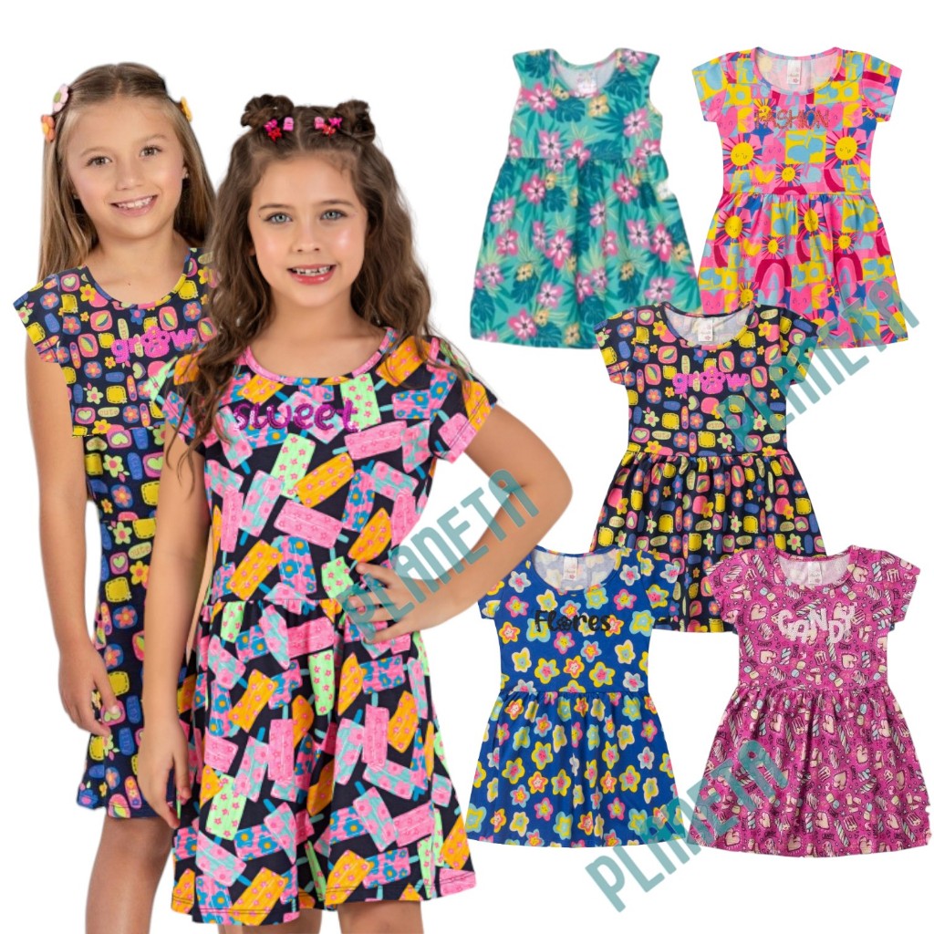 Kit 5 Vestidos Infantil Feminino Verão Roupa Menina 1 a 12 Vestido Estampado