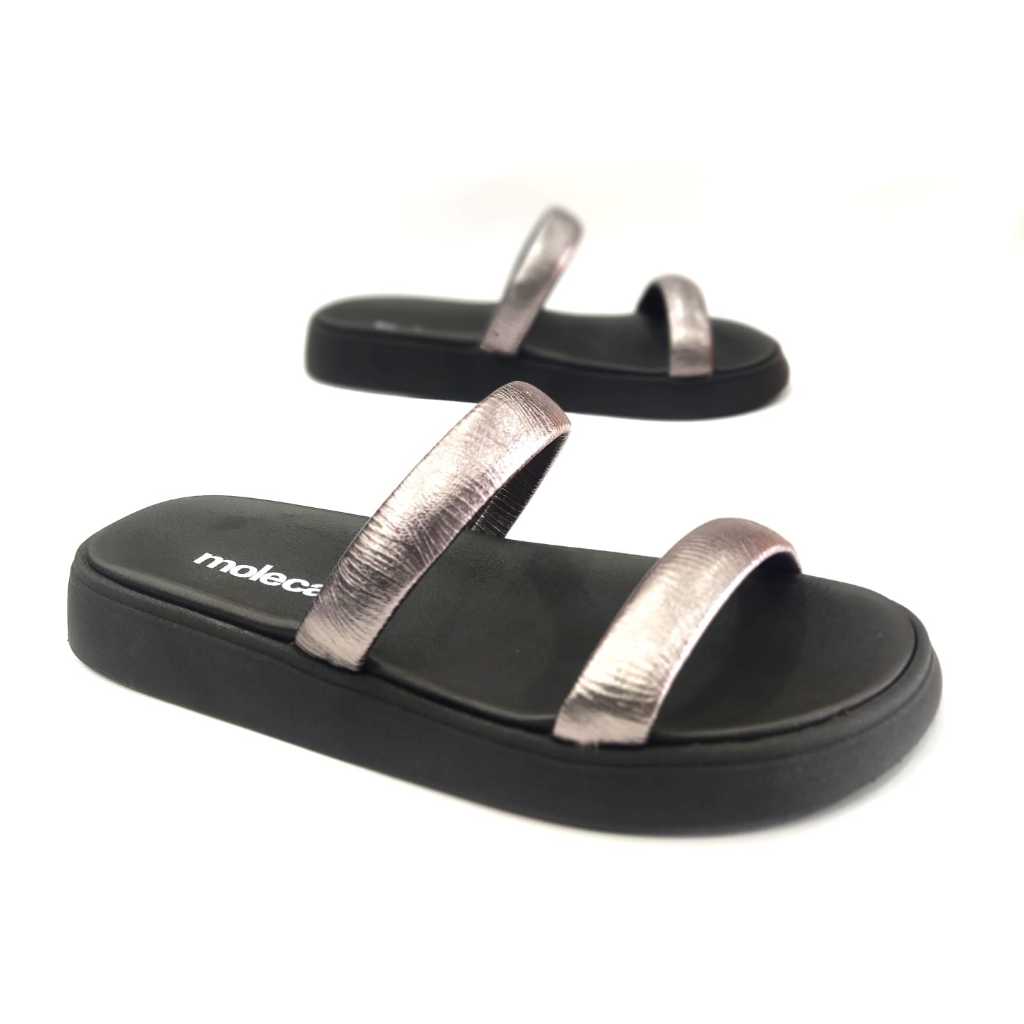 Sandália feminina Papete Rasteira feminina Moleca Tira Metalizada Paris - Lançamento