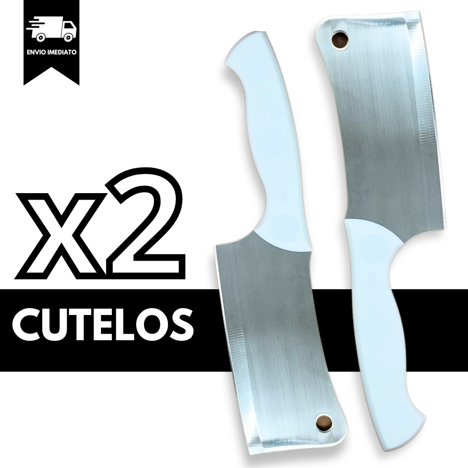 Cutelos Facas Kit com 2 - Utensilios Cozinha Lamina INOX Machadinha Casa Comida Carne Corte