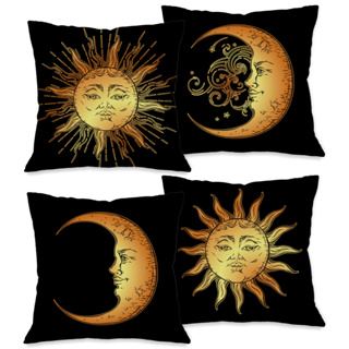 Kit com 4 Capas para Almofadas Decorativas Sol e a Lua Dourados 45x45 cm em Oferta na Shopee