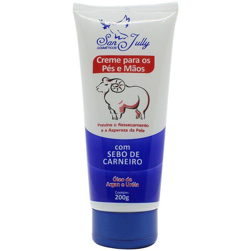 Creme Sebo de Carneiro Com Argan e Ureia San Jully 200g - Pés e Mãos Ressecamento e Aspereza da Pele