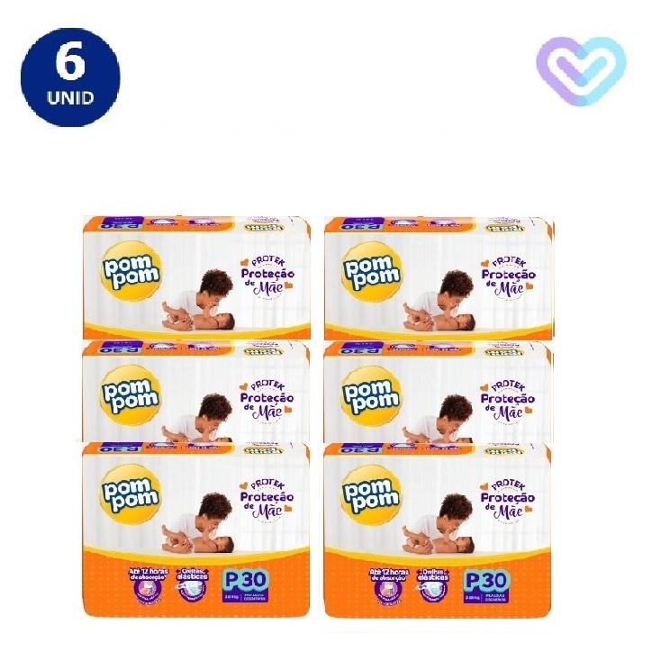 Kit c/6 Fraldas Descartáveis Pom Pom Derma Protek Jumbo em Oferta na Shopee