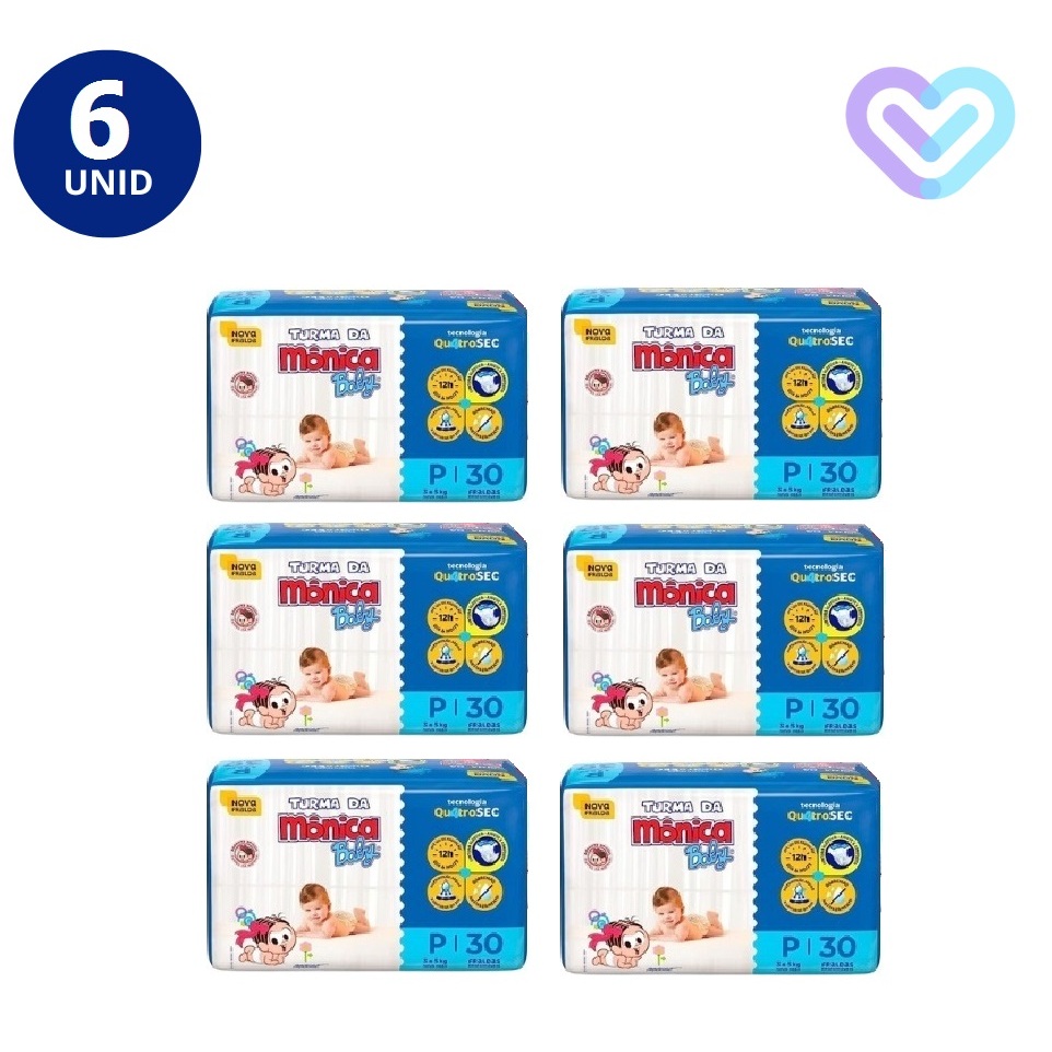 Kit c/6 pacotes de Fralda Descartável Turma Da Mônica Baby. em Oferta na Shopee