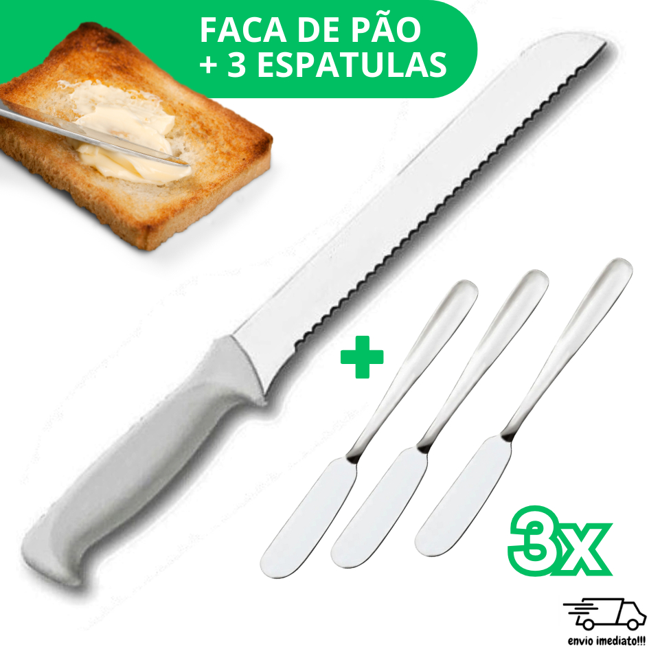 Kit 3 Espatulas de Manteiga +1 Faca Serrilhada - Corta Pão Frios Lanches Manteiga Geleia C...