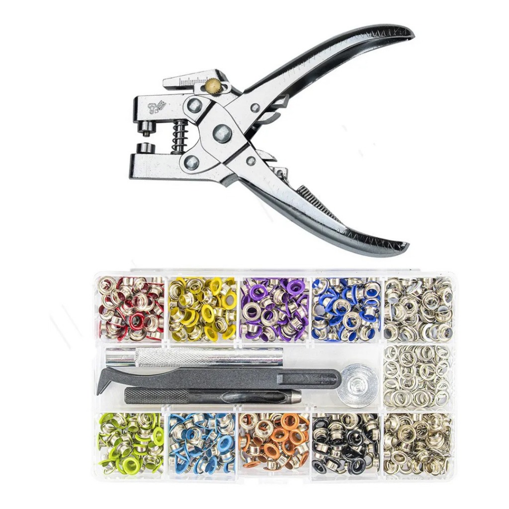 Kit 500 Ilhós Coloridos Aplicador Manual Vazador E Alicate Ilhós Profissional 2 Em 1 Vazador Lanmax