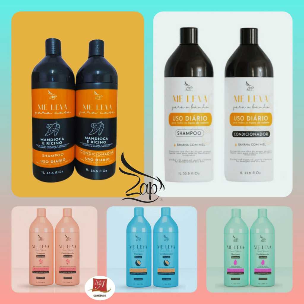 Kit Zap Cosmético -Me Leva para o Banho Profissional 1Litro (Novas Embalagens) Para Todos os Tipos de Cabelos