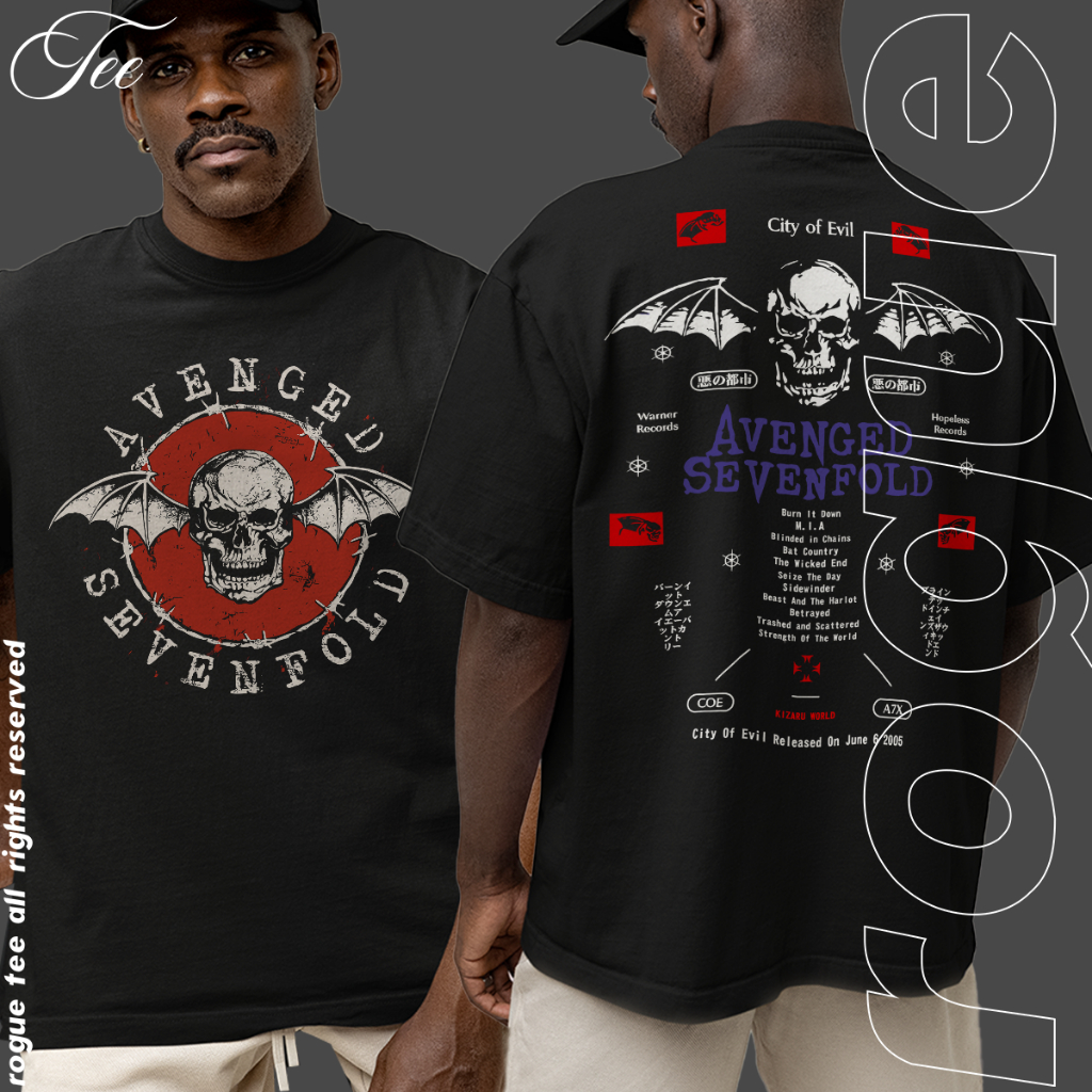 Camsieta Basica e OVERSIZED Avenged Sevenfold Logo City Of Devil Rock N Roll Unissex em Oferta na Shopee