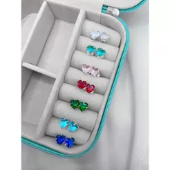 Brinco de prata 925 coração 5mm zircônia colorido Aqua Joias