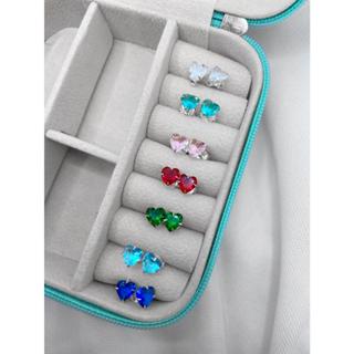 Brinco de prata 925 coração  5mm zircônia colorido Aqua Joias