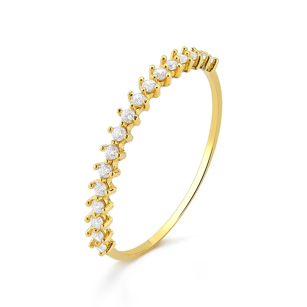 Anel de Ouro 18k Meia Aliança com Zircônias em Oferta na Shopee