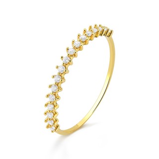 Anel de Ouro 18k Meia Aliança com Zircônias