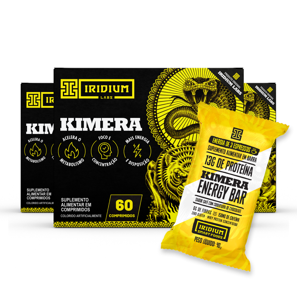 Kit 3x Kimera Termogênico 60 comps e Barra Energética Protéica Kimera Energy Bar Iridium Labs - Health