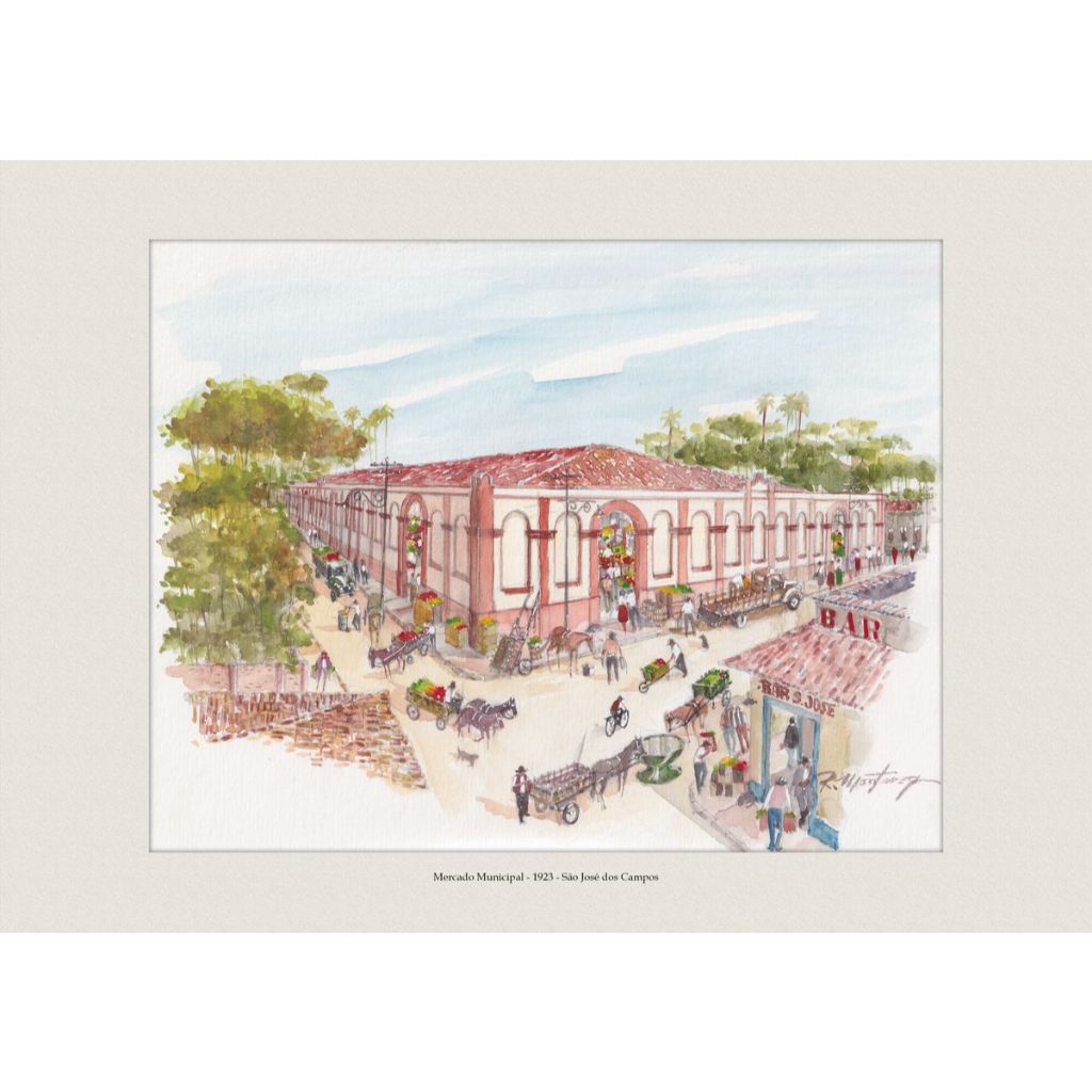 Pintura em Aquarela Mercado Municipal - São José dos Campos | Quadro Decorativo | A4