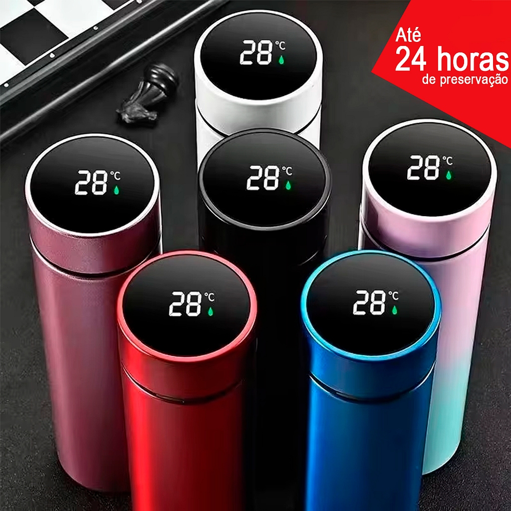 Garrafa Térmica 500ml Inox Quente e Fria Infantil Ursinho Inteligente com Visor de Temperatura em Oferta na Shopee
