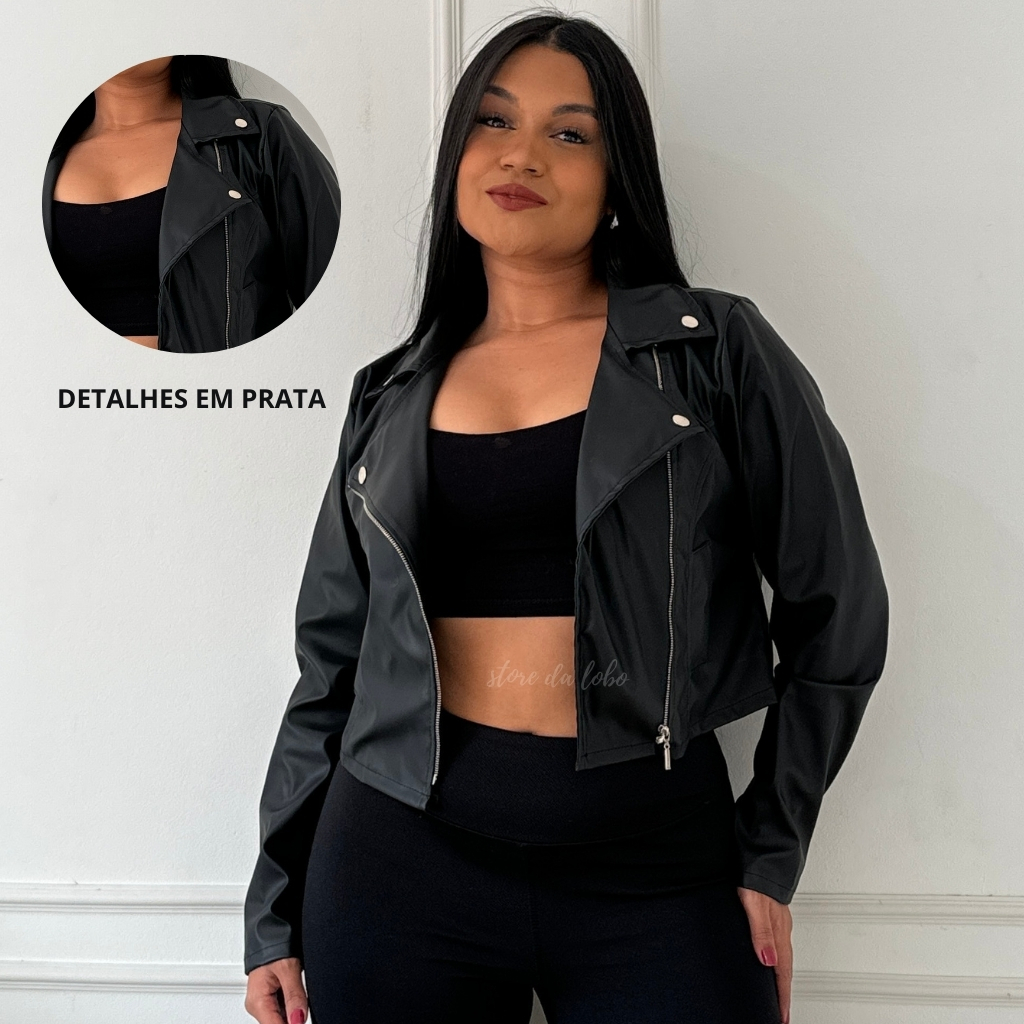 Jaqueta Couro Fake Feminina Blogueira Branca Preta