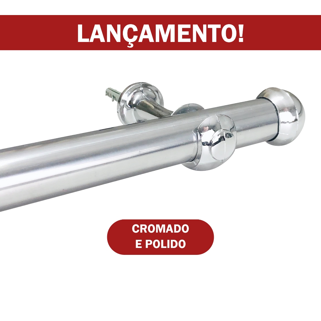 Varão De Cortina 4,00 Metros 28mm (Grosso) Cromado Emenda Exclusiva Varao Cortinas Trilho