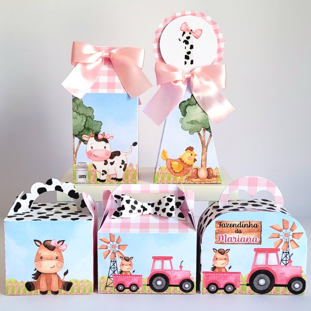 Kit de Caixinhas Personalizadas  - Caixas Fazendinha Menina Lembrancinhas e mimos para sua Festa