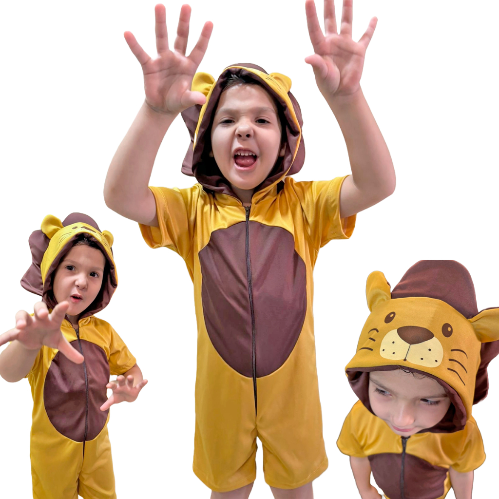 Fantasia Leão Leãozinho Macacão Baby Kigurumi Pijama Infantil Curto