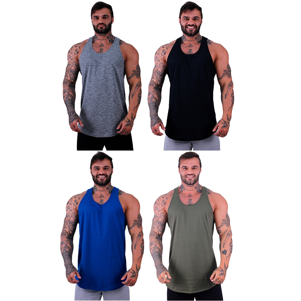 Kit 4 Regatas Longline Cavada Masculina Mxd Conceito Lisas Casual Fitness Academia Lazer Musculação