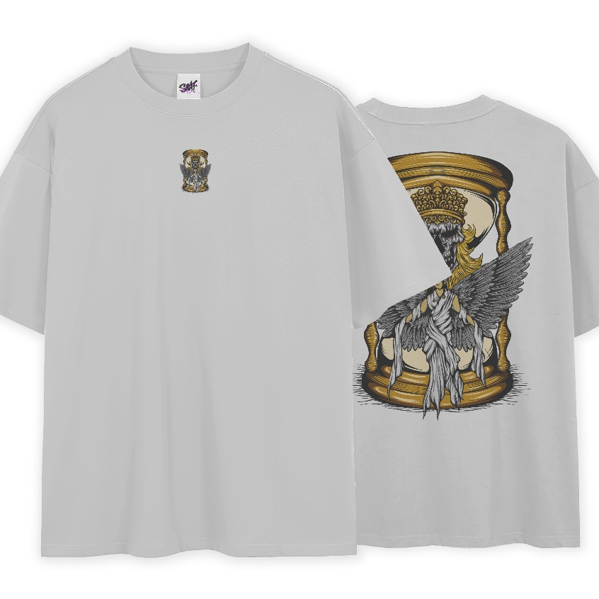Camiseta Oversized Angel Time For Death Anjo Da Morte Ampulheta