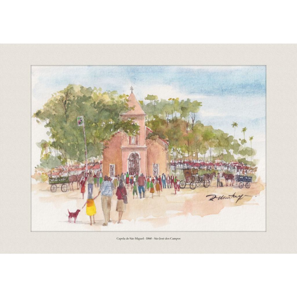 Pintura em Aquarela Capela de São Miguel - São José dos Campos | Quadro Decorativo | A4