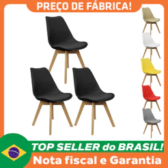 Kit 3 Cadeiras Charles Eames Leda Luisa Saarinen Design Wood Estofada Base Madeira