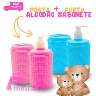 Kit Higiene Bebê 2 Peças  Porta Algodão E Porta Sabonete Liquido Kit Higiene