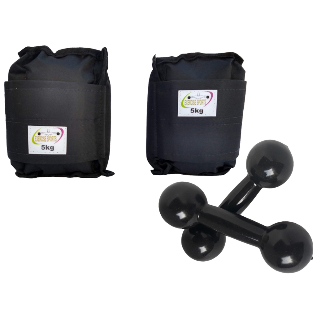 Kit Par Caneleira/Tornozeleira 5 KG Preto + haltere 5 KG Preto
