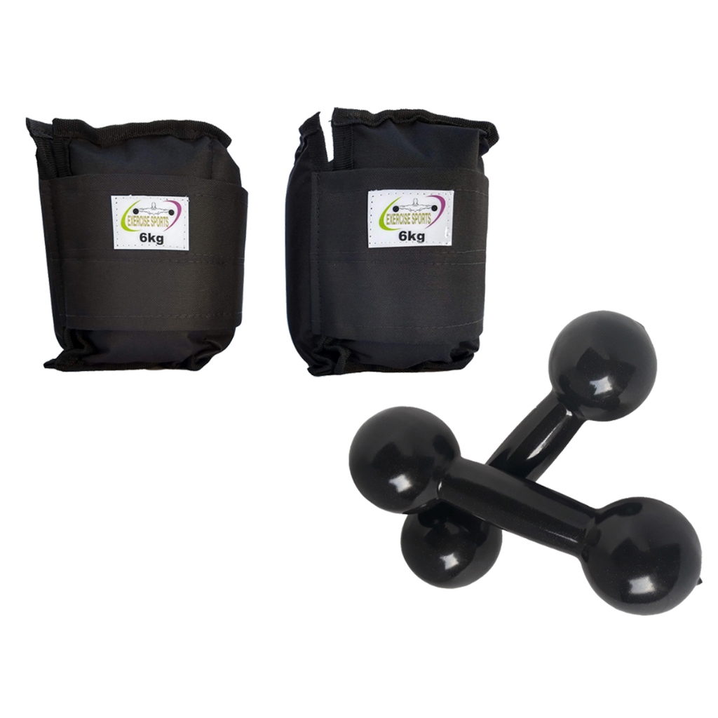 Kit Par Caneleira/Tornozeleira 6 KG Preto + Haltere 6 KG Preto
