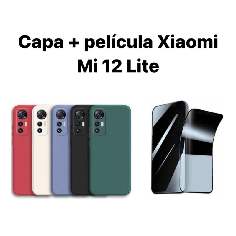 Kit 2X1 Xiaomi Mi 12 Lite- Capa Silicone Aveludada Colorida + Película CERÂMICA PRIVACIDADE 9D