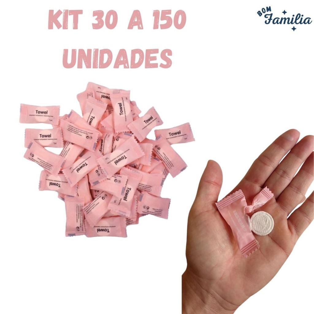 Kit 30 a 150 unidades Toalha Comprimida Multiuso Toalha Mágica Desidratada Descartável