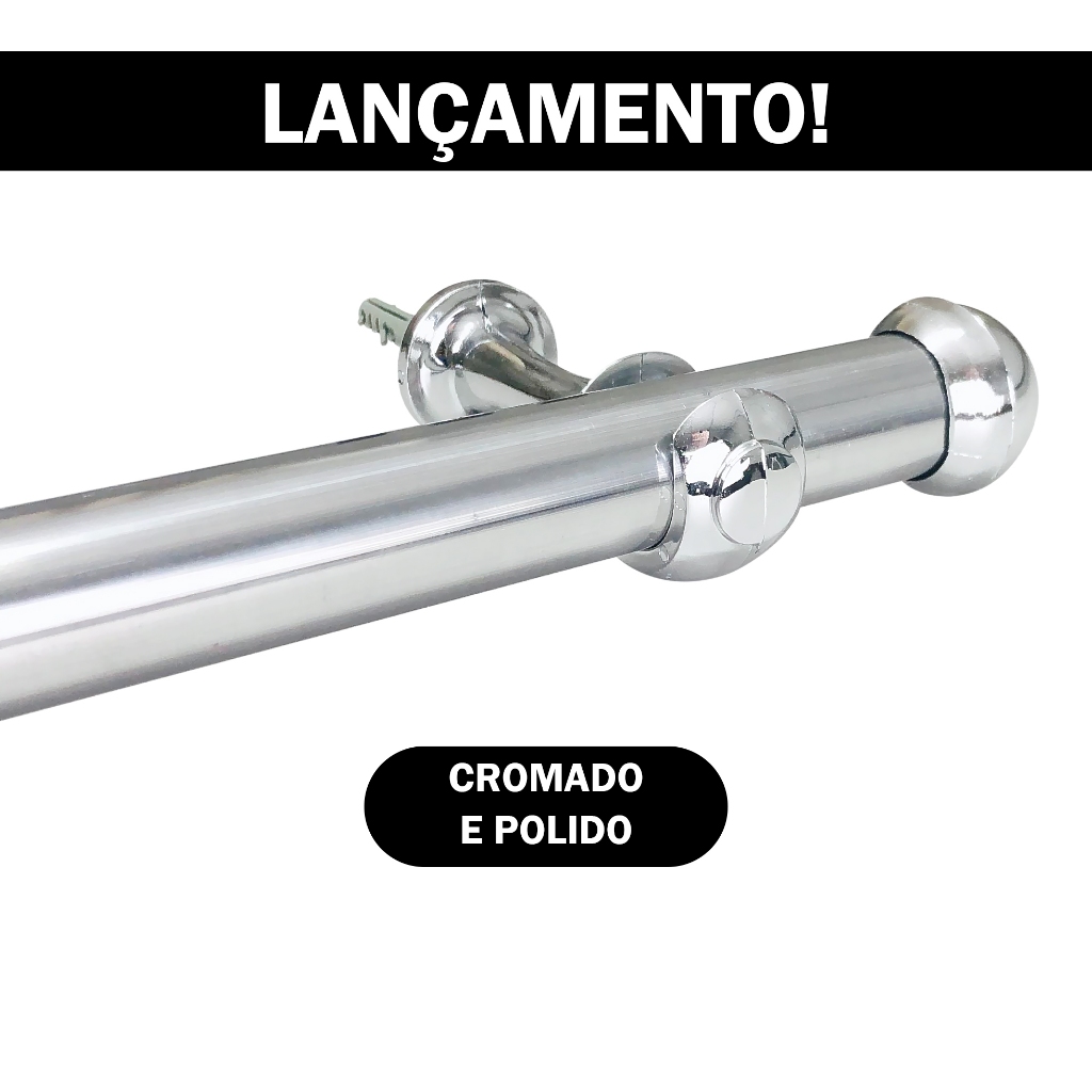 Varão De Cortina 5,00 Metros 28mm (Grosso) Cromado Emenda Exclusiva Varao Cortinas