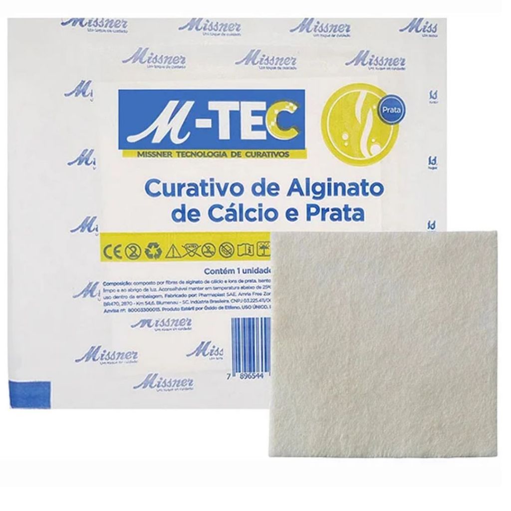 Curativo De Alginato De Cálcio E Prata Missner M-TEC 10cm x 10cm Absorção Superior