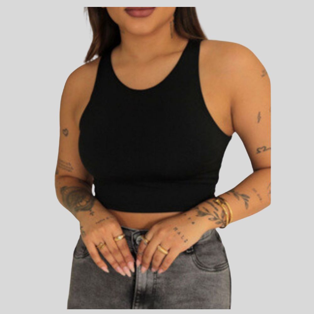 Cropped Feminino Regata Básico Top Liso Moda Lançamento