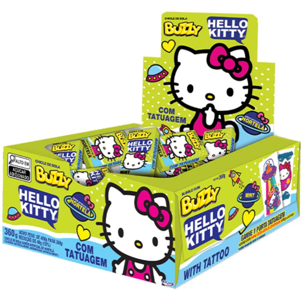Chiclete Hello Kitty Hortelã C/90 Buzzy em Oferta na Shopee