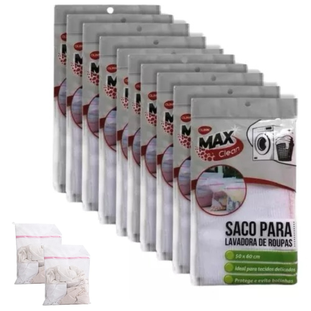 Kit 10 Sacos De Lavar Roupas Protetor De Roupa Íntima Lingerie Tamanho Grande 50x60 cm
