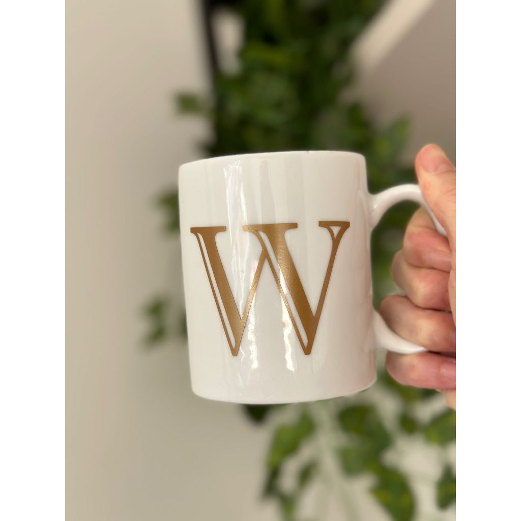 Alfabeto/letras vazada adesivo vinil para xícaras/ louças inicial nome para cesta café manhã, lembrança festa, casamento