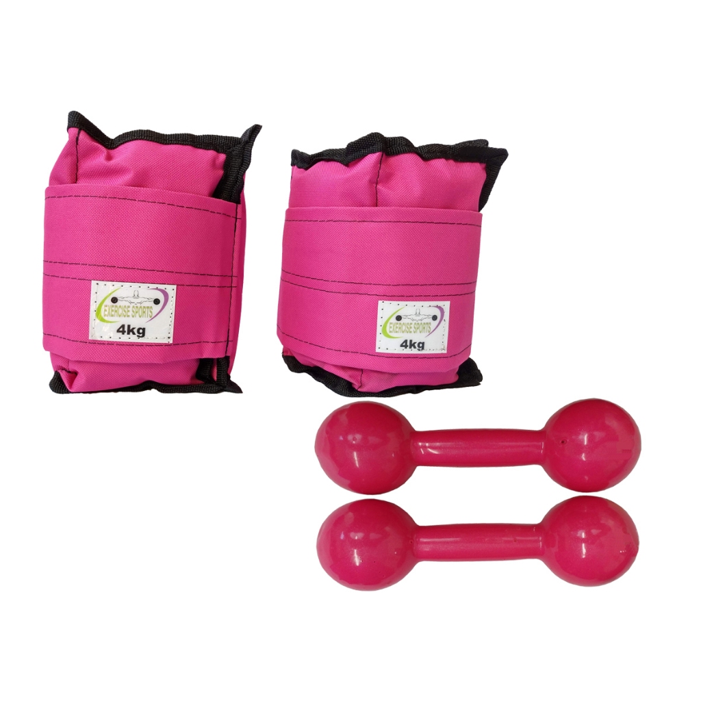 Kit Par Caneleira/Tornozeleira 4 KG Rosa+ Haltere 4 KG Rosa