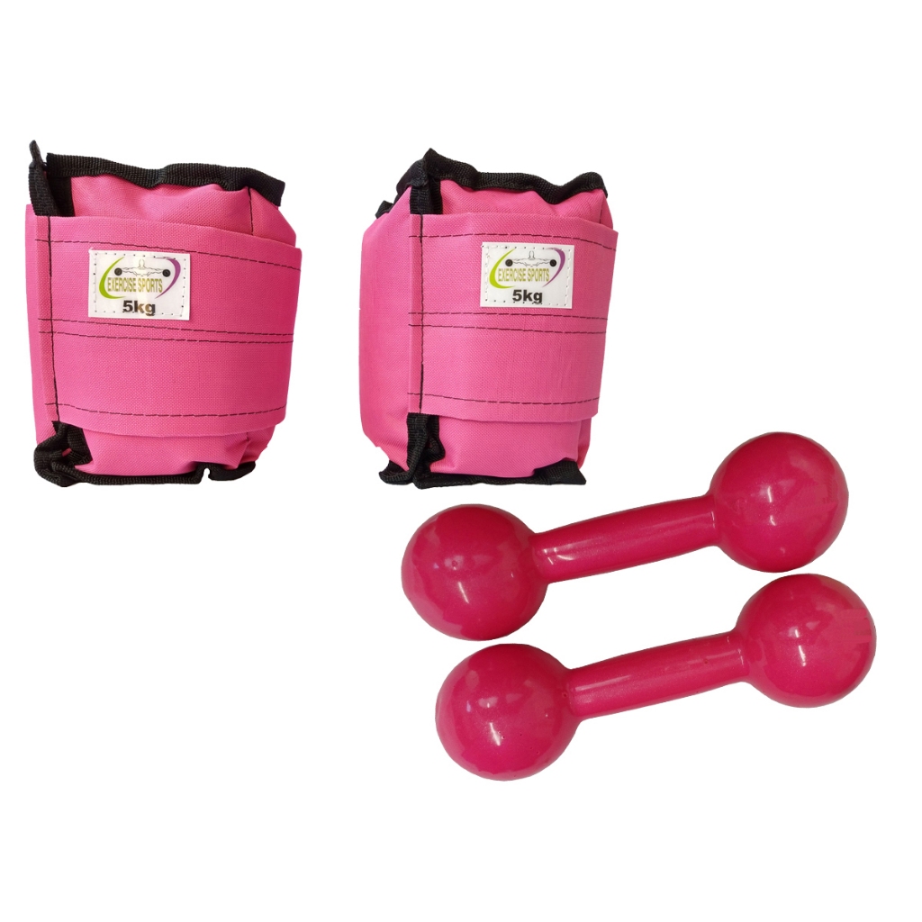 Kit Par Caneleira/Tornozeleira 5 KG Rosa+ Haltere 5 KG Rosa