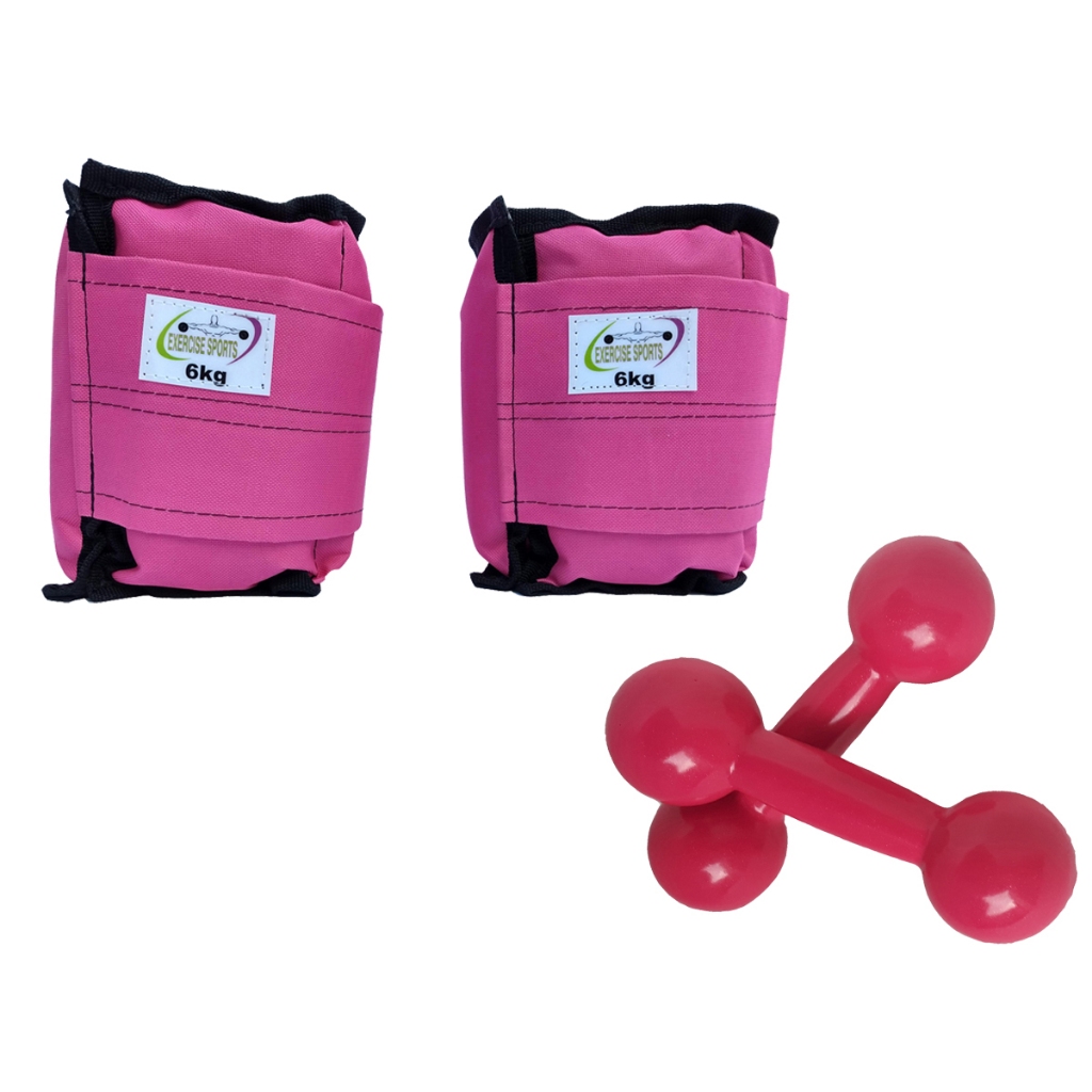 Kit Par Caneleira/Tornozeleira 6 KG Rosa+ Haltere 6 KG Rosa