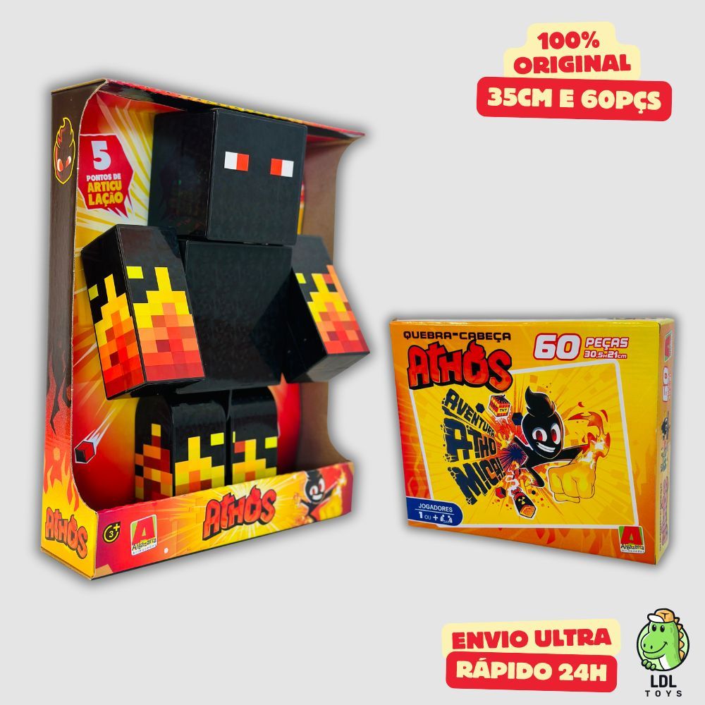 Kit Boneco Athos 35cm + Quebra-Cabeça 60 Peças Gamer Youtuber - Algazarra Quebra Cabeça em Oferta na Shopee