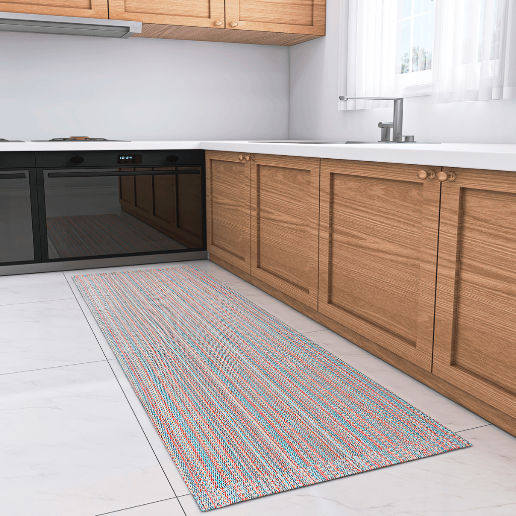 Tapete Passadeira Rústica 1,30m x 45cm Trilho Cozinha Antiderrapante 100% Algodão Natural Colorido