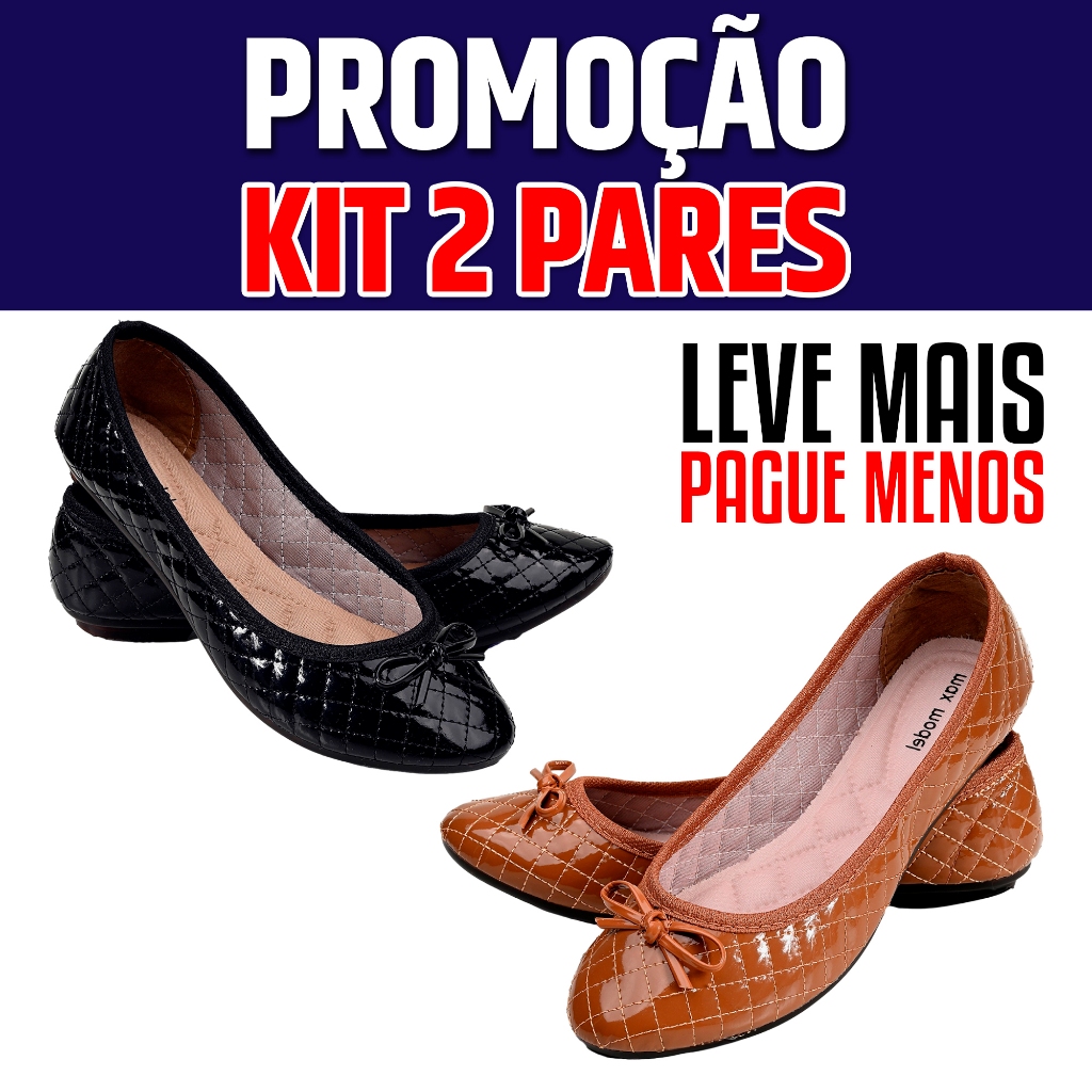 Kit 2 Pares M55 Sapatilha Feminina Verniz Brilho Promoção em Oferta na Shopee