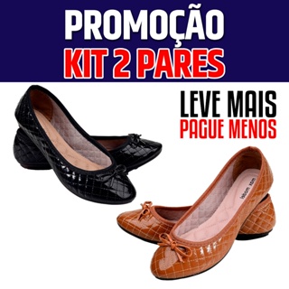 Kit 2 Pares M55 Sapatilha Feminina Verniz Brilho Promoção em Oferta na Shopee